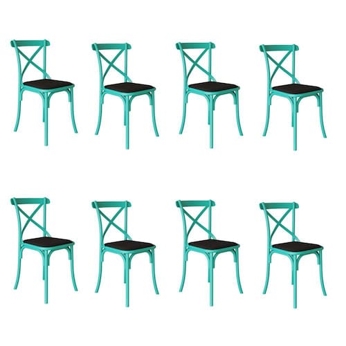 imagem-Kit 8 Cadeiras Katrina Assento Corano Preto Aço Azul Turquesa