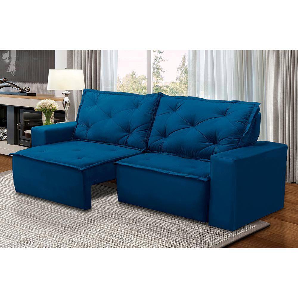 Sofá Retrátil e Reclinável 3 lugares com Molas 1,80m Alana Suede Azul Madelina