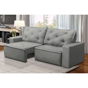 Sofá Retrátil e Reclinável 3 lugares com Molas 1,80m Alana Suede Cinza Madelina
