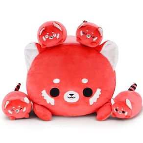 Almofada de pelúcia RANDGRITH Cute Red Panda Mommy com 4 bebês e crianças