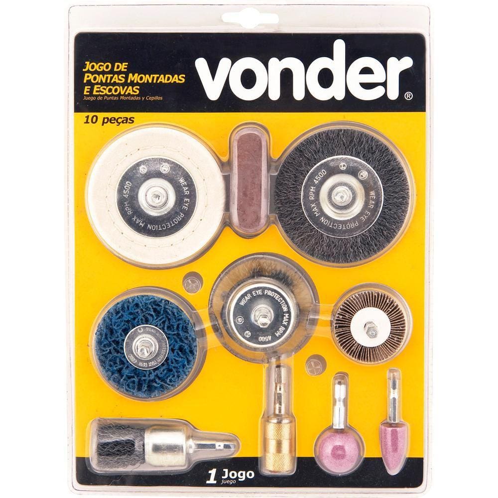 Jogo ponta montada e escovas com 10 peças - Vonder