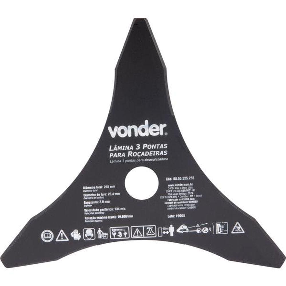 Lâmina 3 Pontas para Roçadeira 255x25,4x3,0mm - Vonder