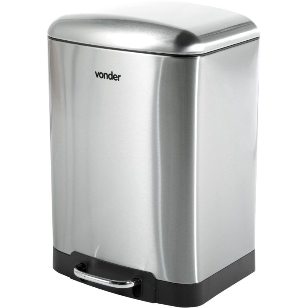 Lixeira Retangular 12 Litros Inox Cinza Vonder