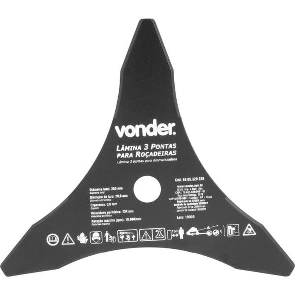 Lâmina 3 Pontas para Roçadeira 255x20,0x3,8mm - Vonder