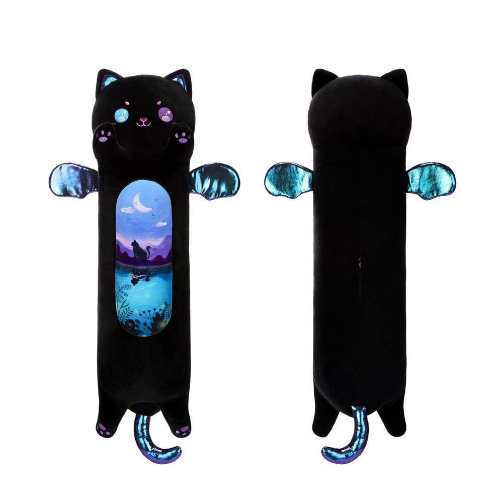 Almofada de pelúcia AIXINI Long Cat Moonlight Black 50cm para crianças