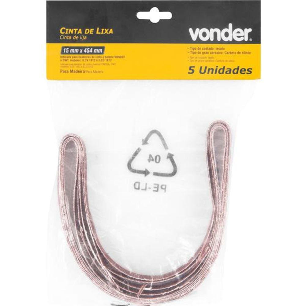 Cinta Lixa 15x454mm G180 com 05 peças - Vonder