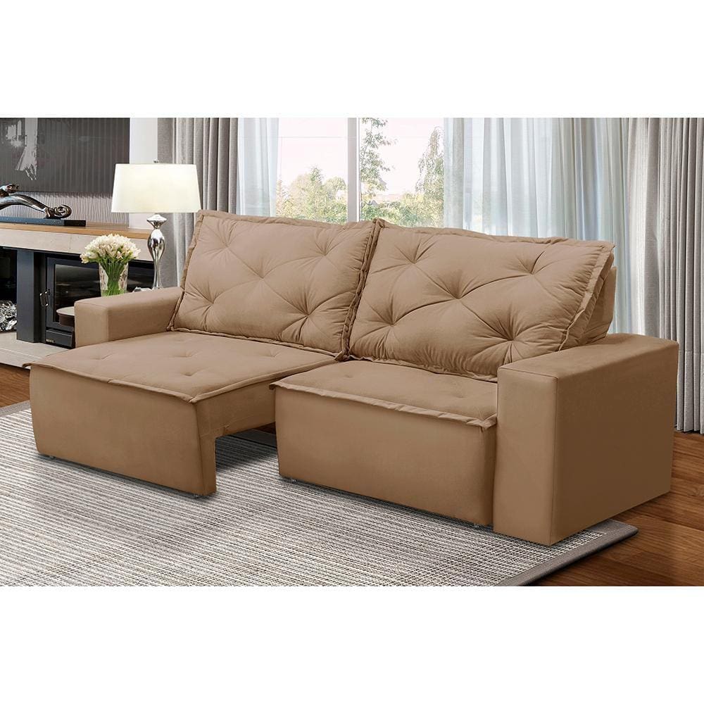 Sofá Retrátil e Reclinável 3 lugares com Molas 1,80m Alana Suede Capuccino Madelina