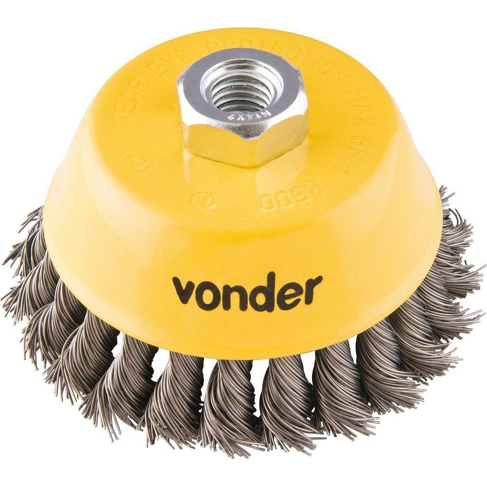 Escova Copo Torcida 4  Rosca M14 Aço Carbono Polido 8500rpm