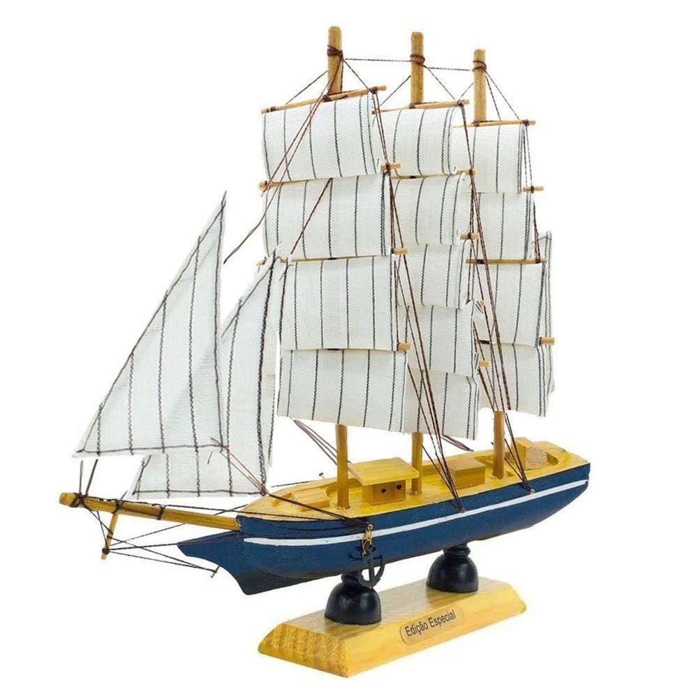 Miniatura Barco Navio De Madeira Veleiro Decorativo ? 22cm