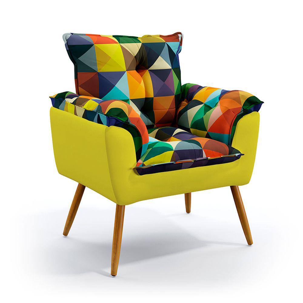 Poltrona Beta / Suede Estampado Vermelho com Amarelo 