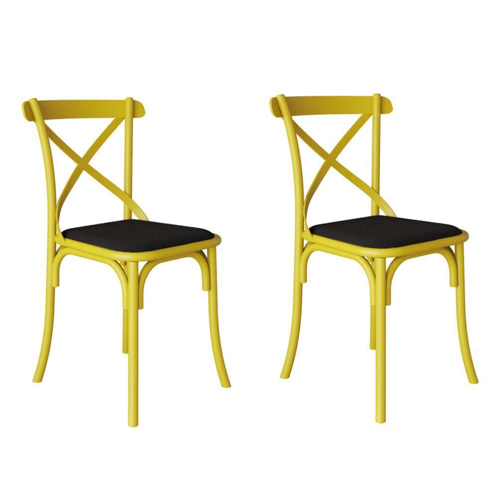 Kit 2 Cadeiras Katrina Assento Corano Preto Aço Amarelo