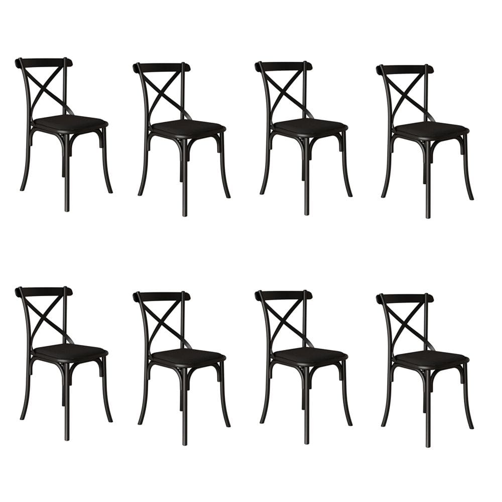 Kit 8 Cadeiras Katrina Assento Corano Preto Aço Preto