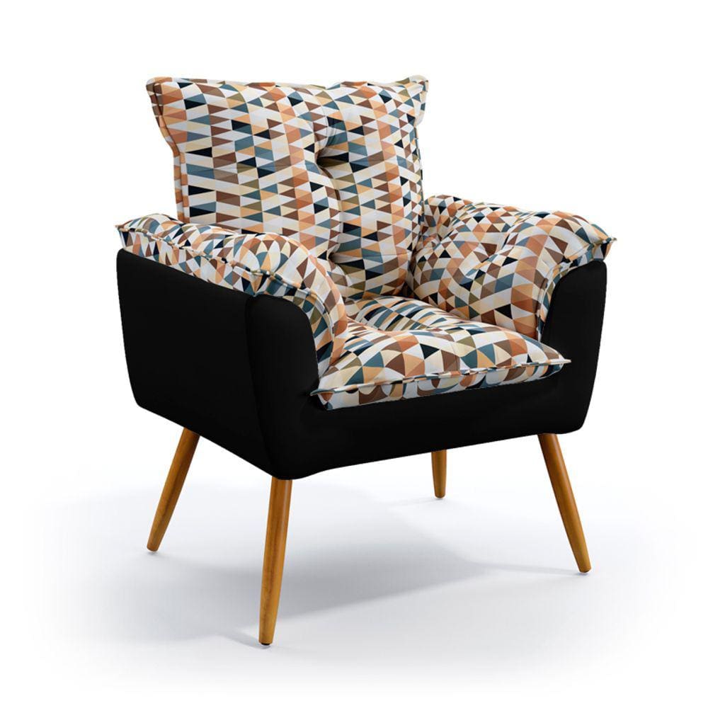 Poltrona Beta / Sued Estampado Bege com Preto 