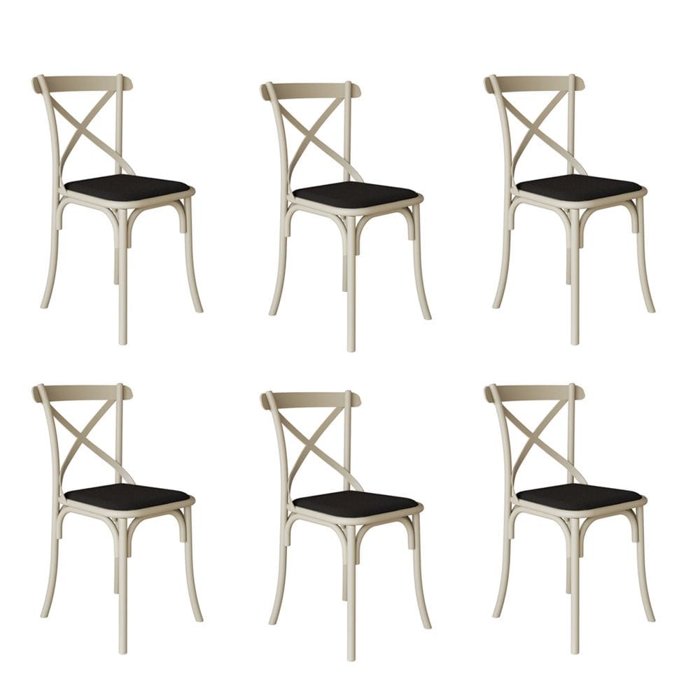 Kit 6 Cadeiras Katrina Assento Corano Preto Aço Off White