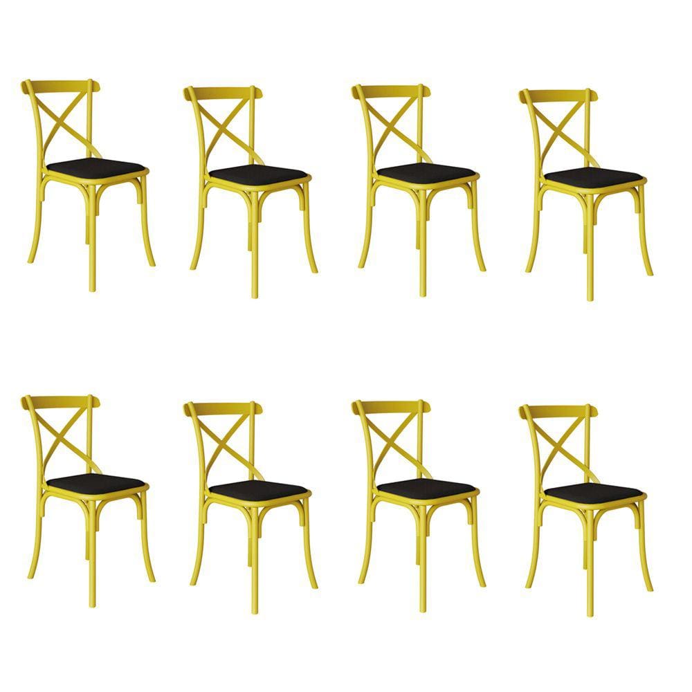 Kit 8 Cadeiras Katrina Assento Corano Preto Aço Amarelo