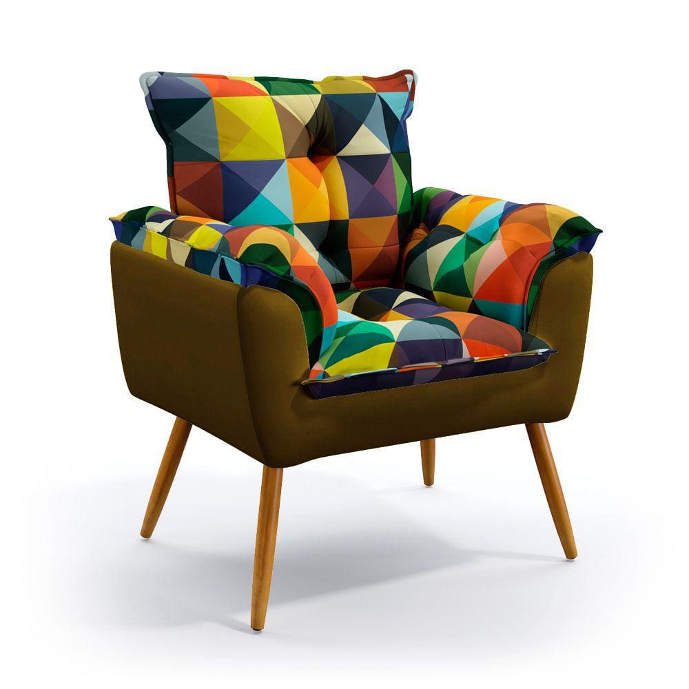 Poltrona Beta / F-015 N-028 Sued Estampado Vermelho com Veludo Capuccino