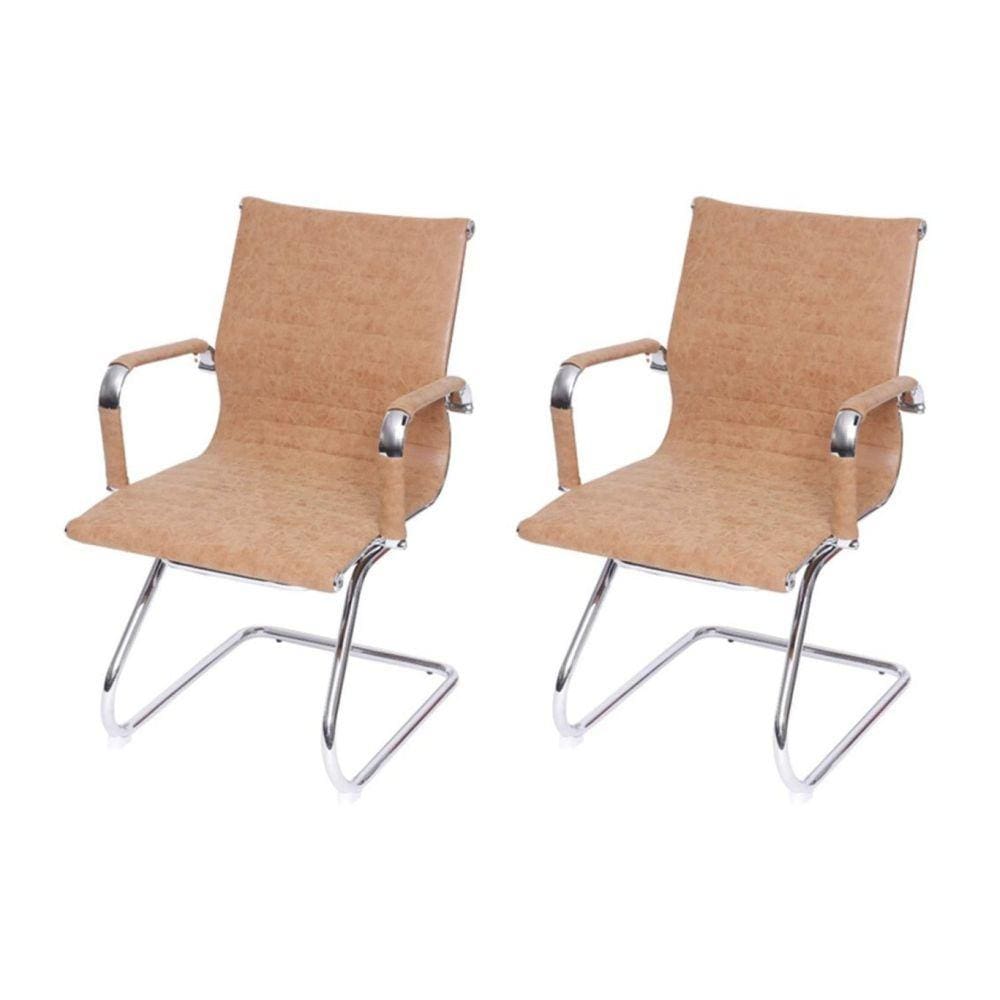 Kit 2 Cadeiras para Escritório Interlocutor Base Fixa Esteirinha Sintético 3301 Or Design Caramelo Retrô