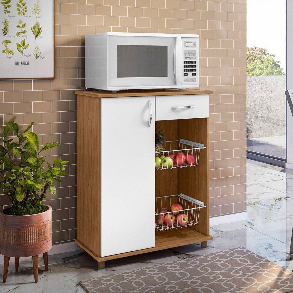 Fruteira Multiuso 1 Porta 1 Gaveta 2 Cestas Belize Freijo Trend/Branco New