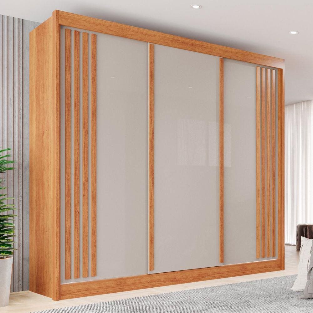 Guarda-Roupa Casal 3 Portas 4 Gavetas Atenas Cinamomo/Off-White