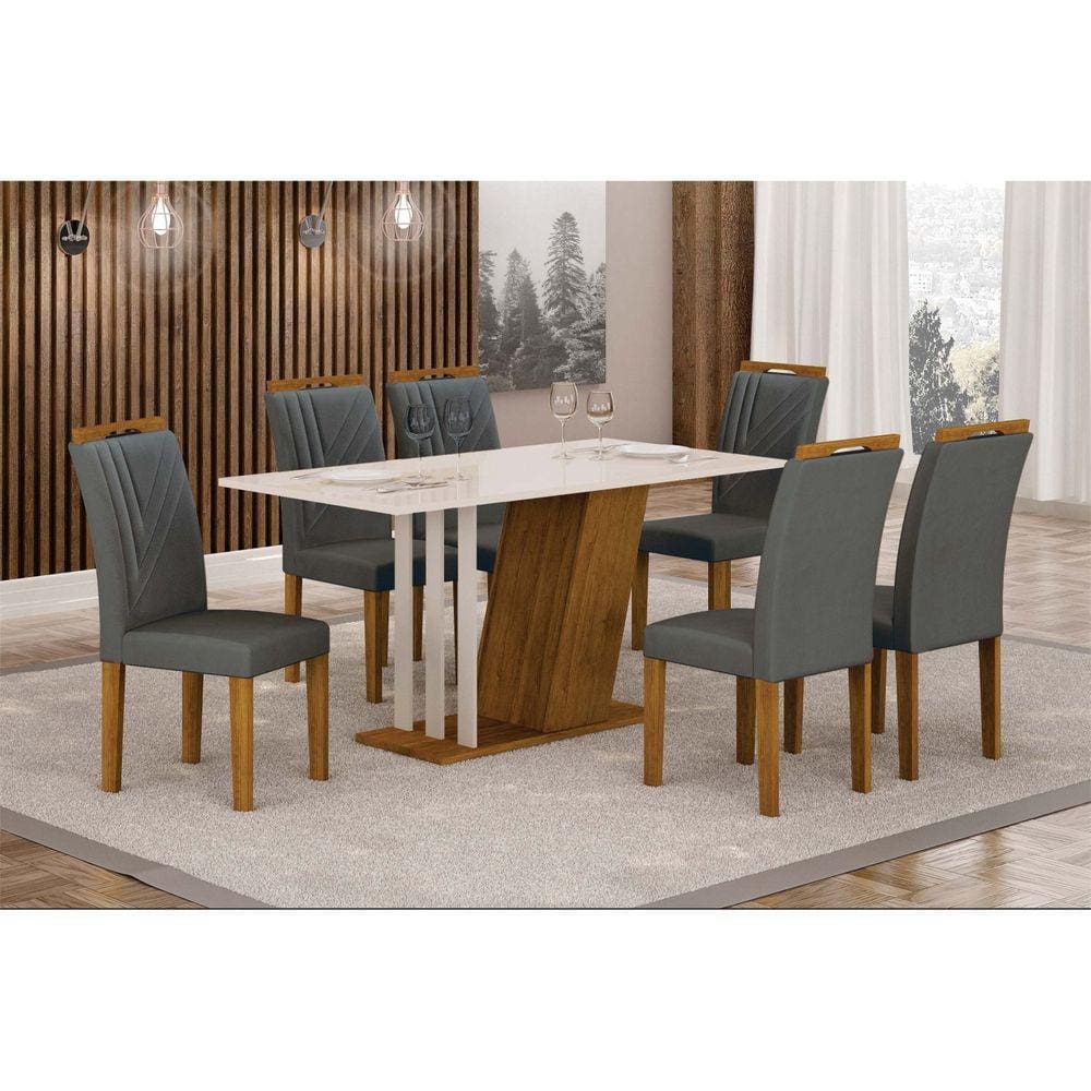 Conjunto Sala de Jantar com 6 Cadeiras Miami Yescasa Freijo/Off/Cinza