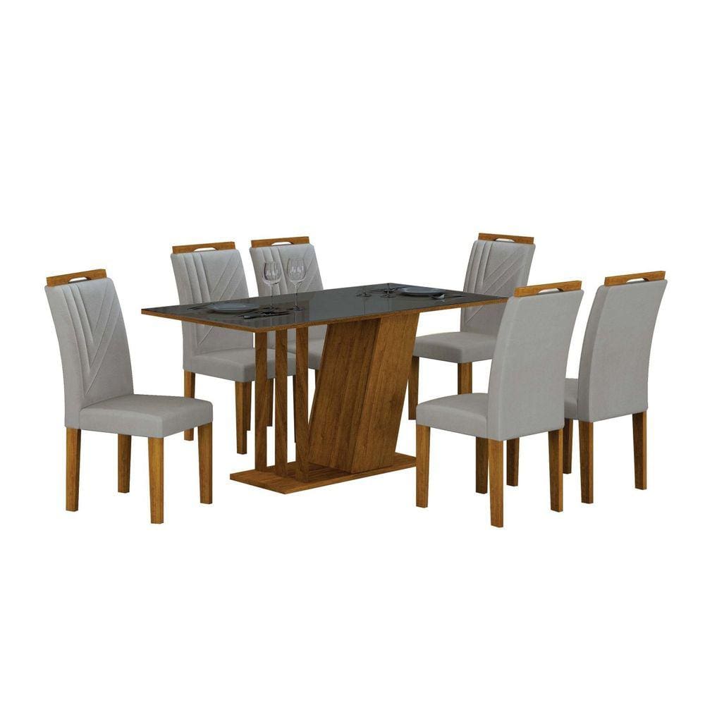 Conjunto Sala de Jantar com 6 Cadeiras Miami Yescasa Freijó/Cinza/Prata