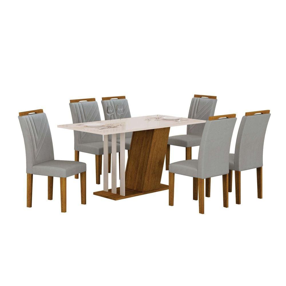 Conjunto Sala de Jantar com 6 Cadeiras Miami Yescasa Freijo/Off/Prata