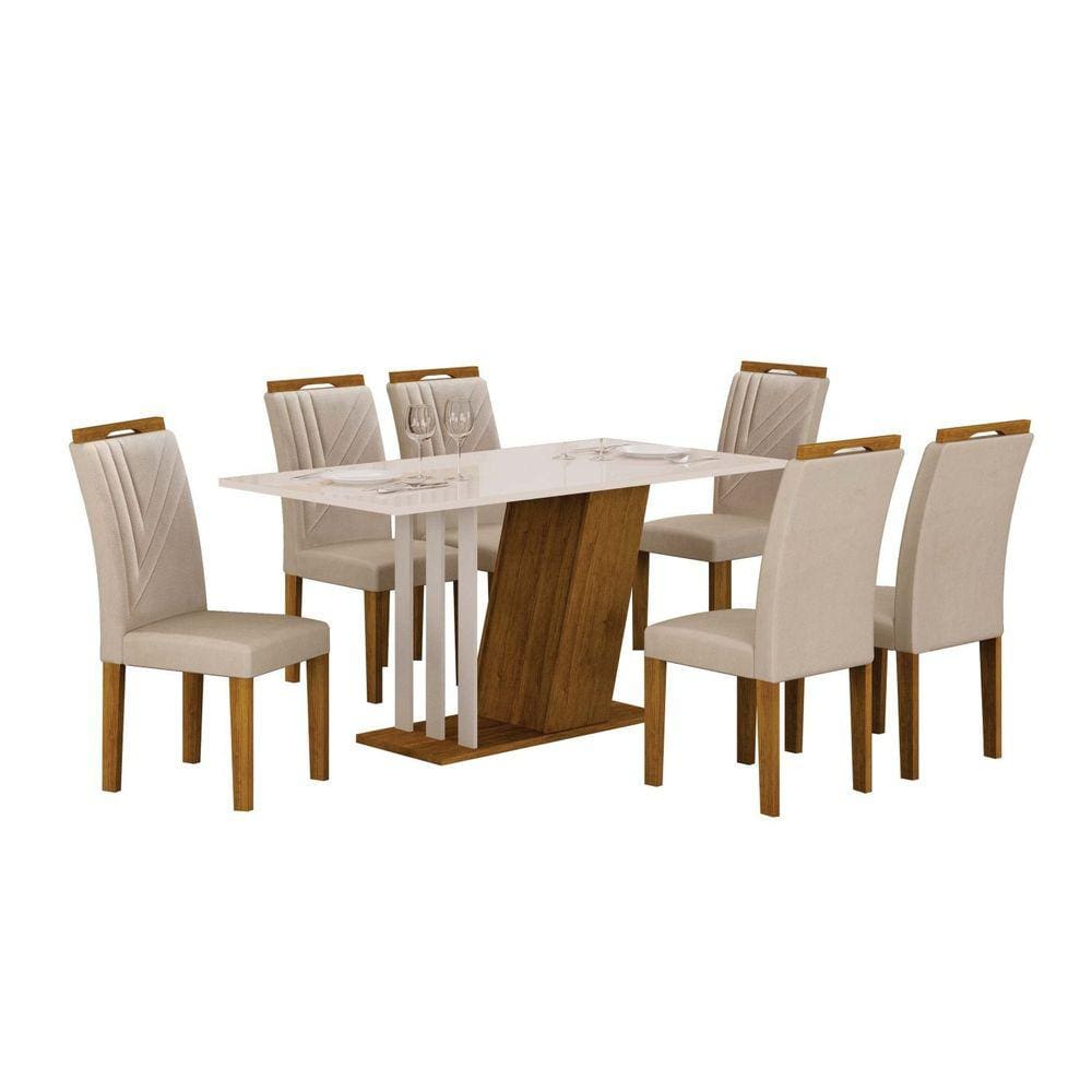 Conjunto Sala de Jantar com 6 Cadeiras Miami Yescasa Freijo/Off/Palha