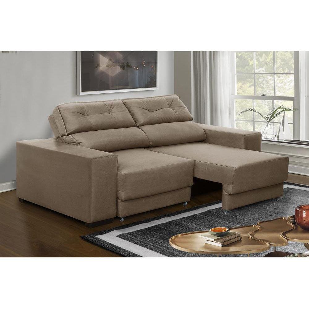 Sofá Retrátil 1,80m 3 Lugares Nubia Suede Capuccino Madelina Decor
