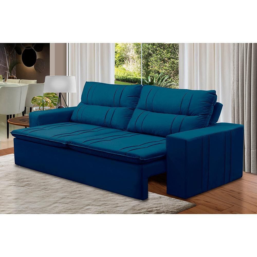 Sofá Retrátil e Reclinável 2 lugares com Molas 1,50m Eloa Suede Azul Madelina
