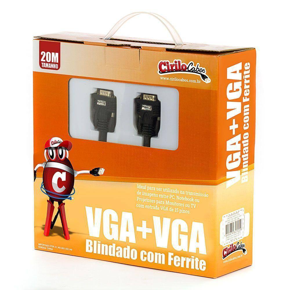 Cabo Vga Blindado Com Ferrite - 20 Metros - Cirilo Cabos