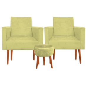 Kit 02 Poltronas Luxo Decorativas Nina E Puff Suede Amarelo