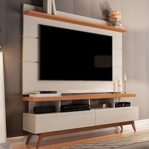 Conjunto Rack Vivare Wood e Painel para TV até 60 Polegadas Vivare Off White Marrom Móveis Germai Off White Marrom