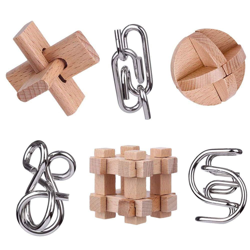 Conjunto de quebra-cabeças Ahyuan Metal Wire 3 conjuntos e Wooden Brain Teaser 3 