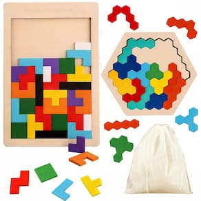 Puzzle Toy AUKEXIY Wooden Russian Blocks & Hexagon, pacote com 2