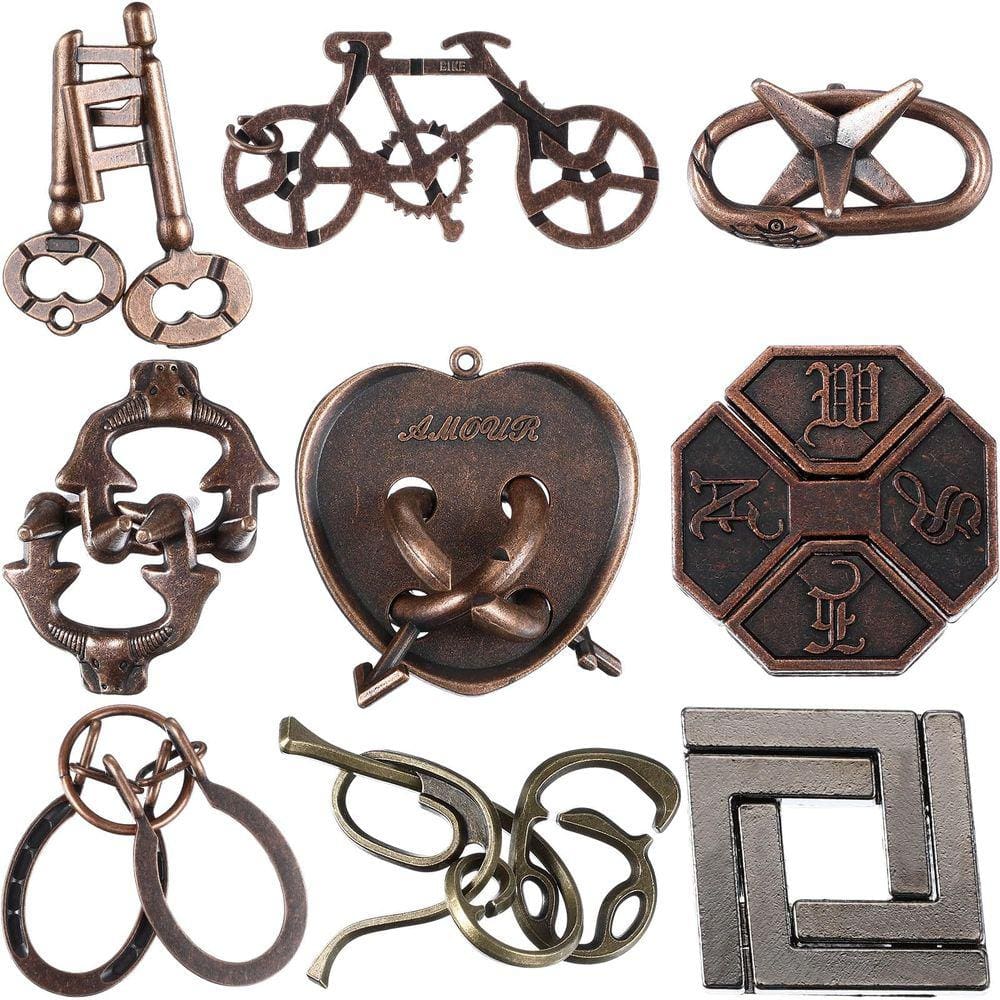 Quebra-cabeças de metal Wettarn, 9 peças de quebra-cabeças para adultos, clássico