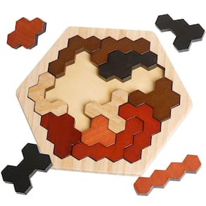 Quebra-cabeça hexagonal de madeira Skrtuan Colorful Shape Pattern Block