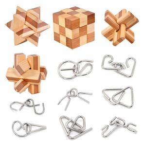 Conjunto de quebra-cabeças Brain Teaser Buootooy Bamboo Metal, 12 peças para adolescentes