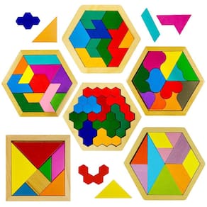 Quebra-cabeças Tangrams de madeira YUQILIN para crianças, 6 peças
