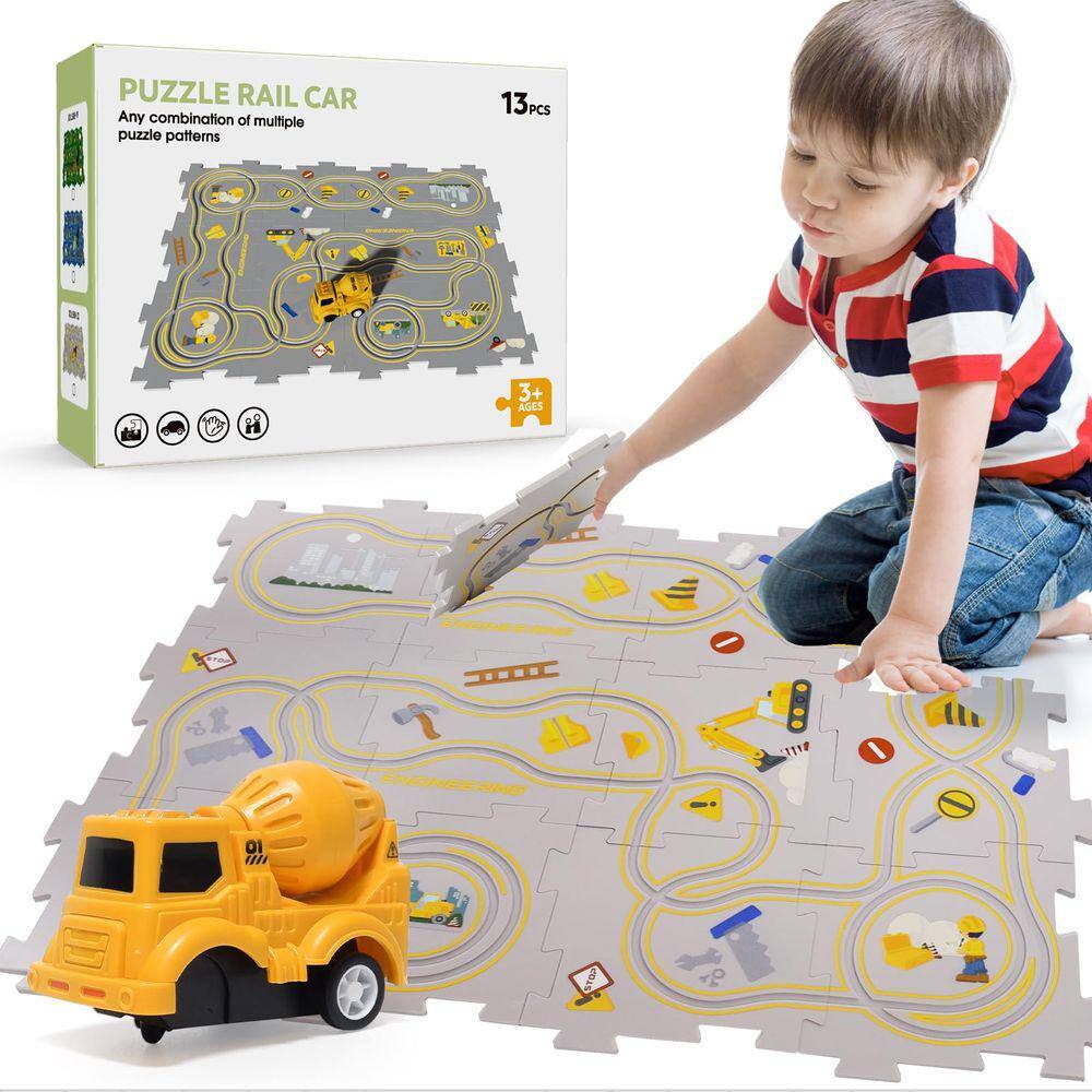 Conjunto de brinquedos Puzzle Track Racer Car HSDJLXZ com tapete de quebra-cabeça 3+