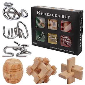 Brinquedos de quebra-cabeça Brain Teaser GKgk 6 peças de madeira e metal