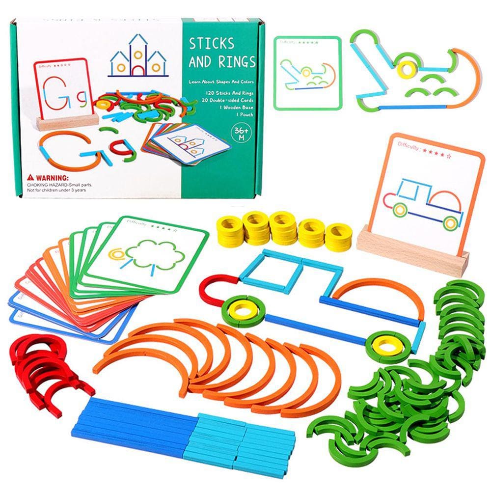 Conjunto de cartas de quebra-cabeça em forma de bastões e anéis de construção Pajojoqa