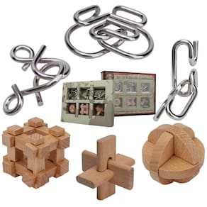 Quebra-cabeças Brain Teaser GkGK, 6 peças de metal e madeira