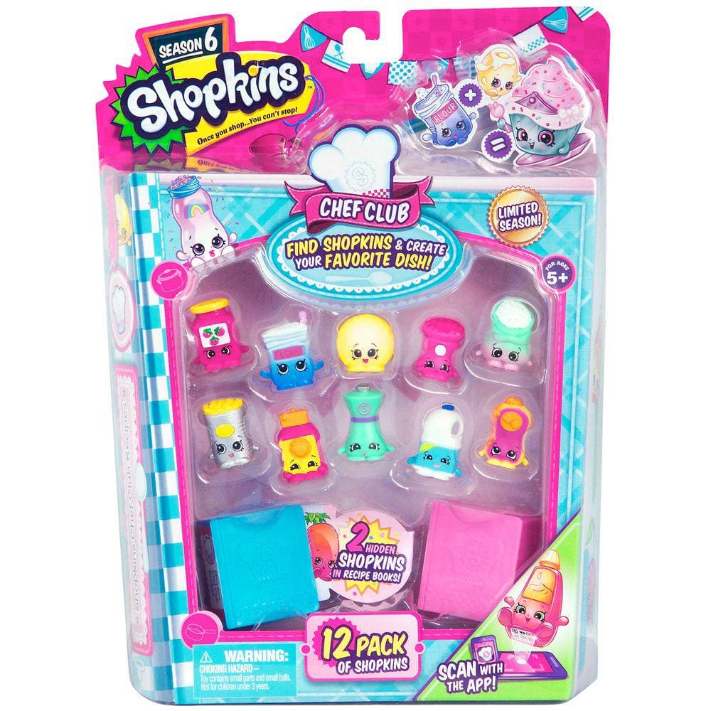 Toy Shopkins, 6ª temporada, pacote com 12 e 2 livros de culinária para crianças