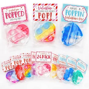 Cartões de Dia dos Namorados e conjunto de brinquedos Pop Heart Fidget para crianças (