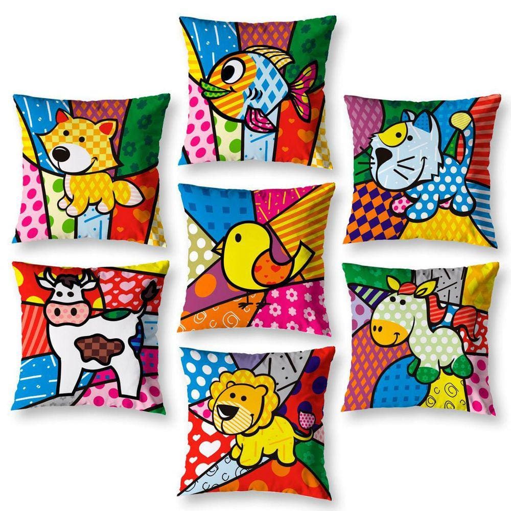 Kit 7 Capas De Almofada 40Cm X 40Cm Estampadas Pop Bicho