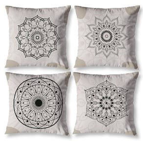Kit 4 Capas Almofada Sala 40Cm X 40Cm Estampada Mandala Bege