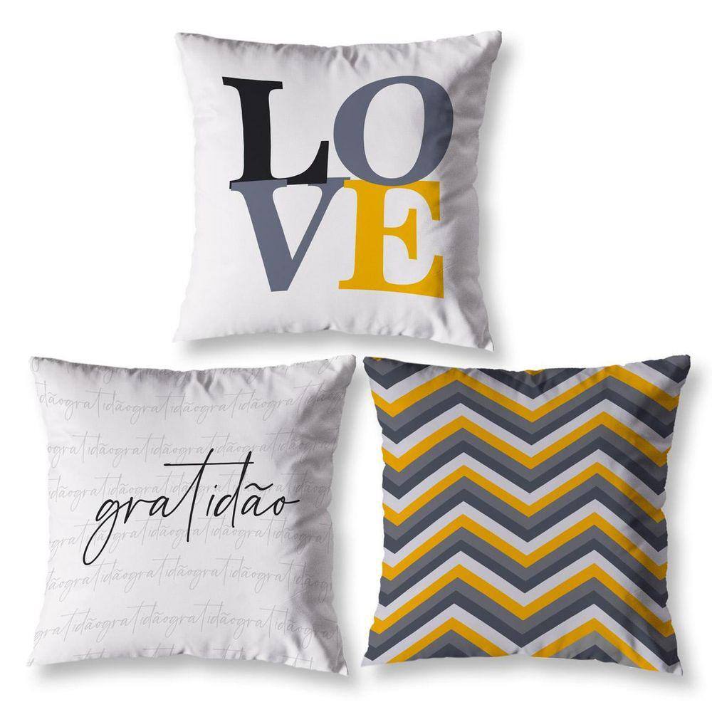 Kit 3 Almofadas Cheias 40 X 40 Estampadas Chevron Amarelo
