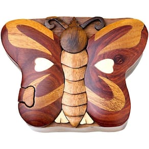 Caixa de quebra-cabeça Butterfly l Wood Intarsia artesanal