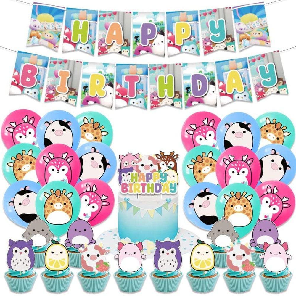 Conjunto de suprimentos de festa e decorações de aniversário para meninas e meninos