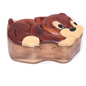 Caixa de quebra-cabeça South Asian Handicrafts Cartoon Dog Secret Wood